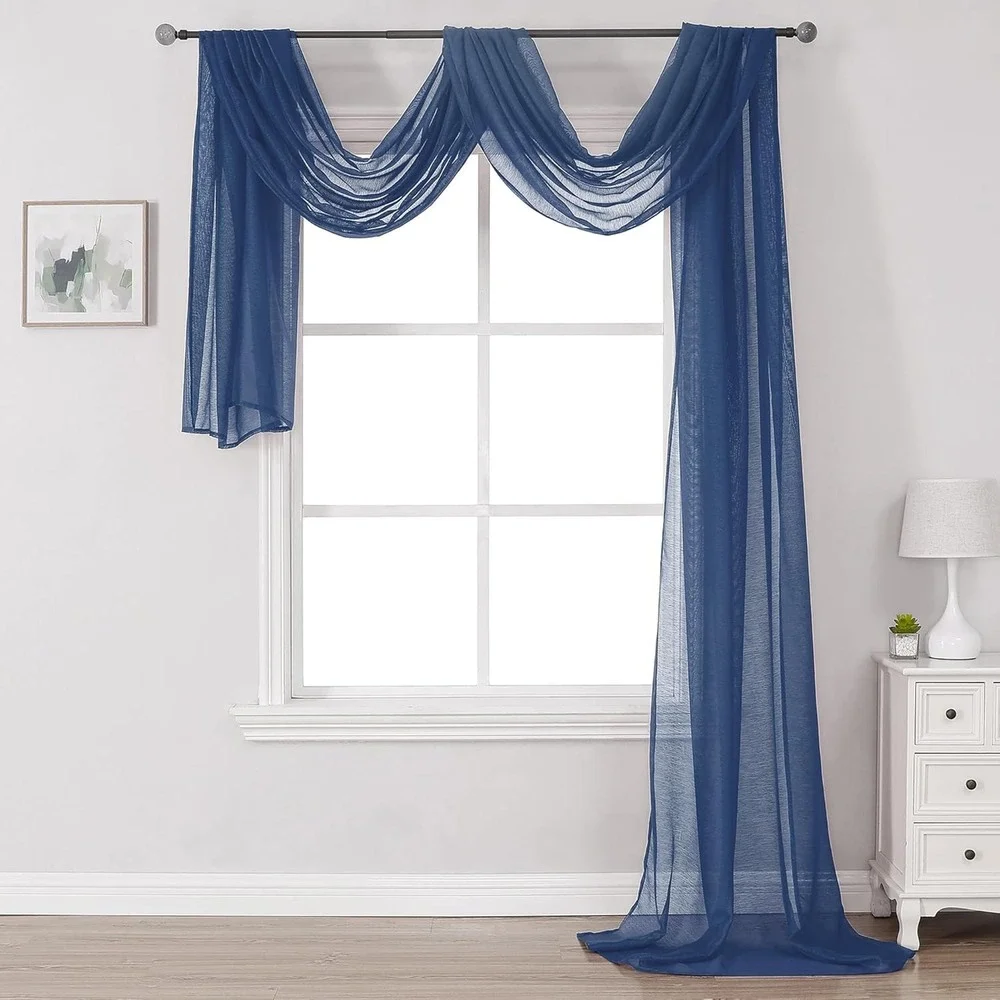 Navy Blue‎ Sheer Chiffon Fabric Drape Wedding Archway Window Curtain Scarf